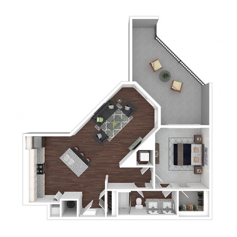 Floor plan for 1 bed, 1 bath, 767 sqft