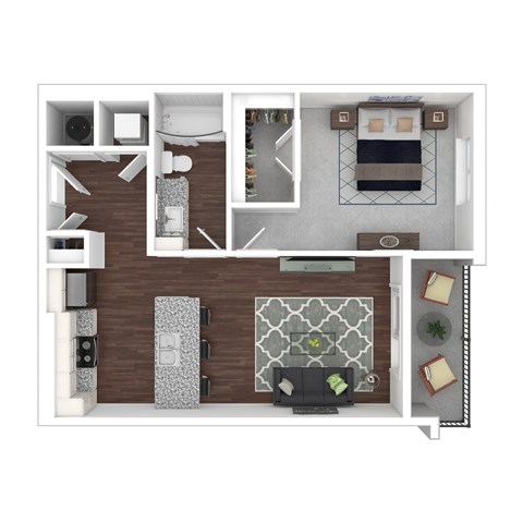 Floor plan for 1 bed, 1 bath, 628 sqft