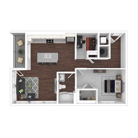 Floor plan for 1 bed, 1 bath, 795 sqft