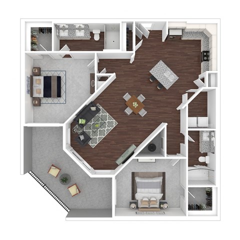 Floor plan for 2 beds, 2 baths, 1059 sqft