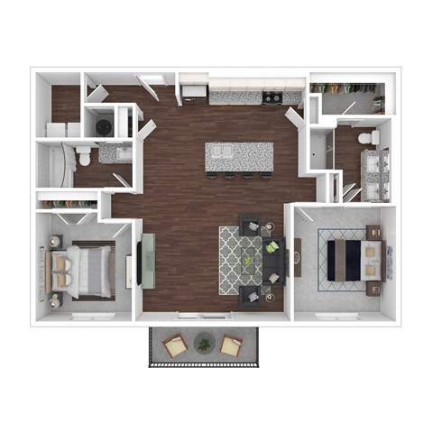 Floor plan for 2 beds, 2 baths, 1102 sqft