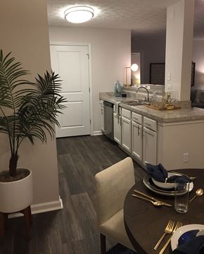 Alpharetta apartment for rent - a kitchen and dining room with a sink and a table