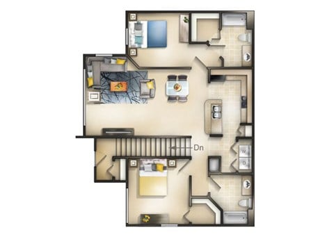 Floor plan for 2 beds, 2 baths, 1178 sqft