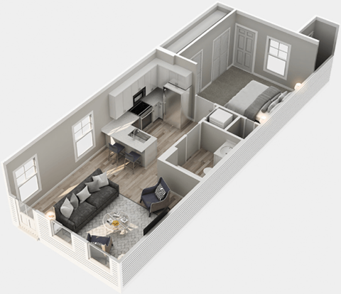 Floor plan for 1 bed, 1 bath, 820 sqft