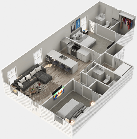 Floor plan for 2 beds, 2 baths, 1162 sqft