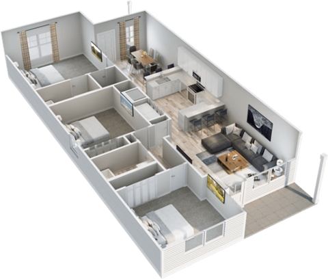 Floor plan for 3 beds, 2 baths, 1448 sqft