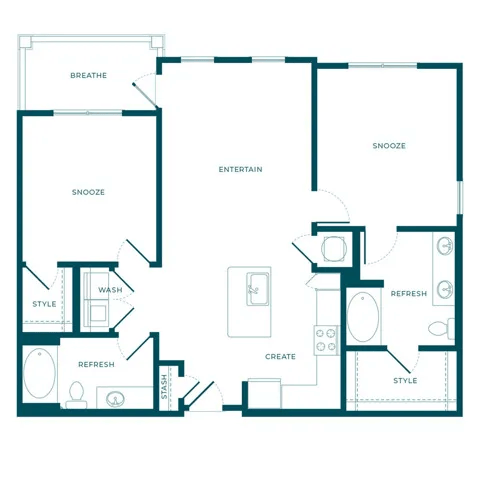 Floor plan for 2 beds, 2 baths, 1071 sqft
