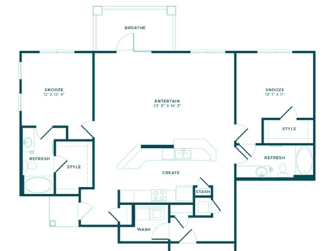Floor plan for 2 beds, 2 baths, 1589 sqft