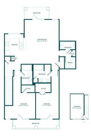 Floor plan for 2 beds, 2 baths, 1547 sqft