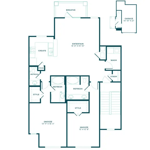 Floor plan for 2 beds, 2 baths, 1457 sqft