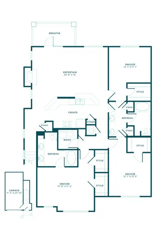 Floor plan for 3 beds, 2 baths, 2042 sqft