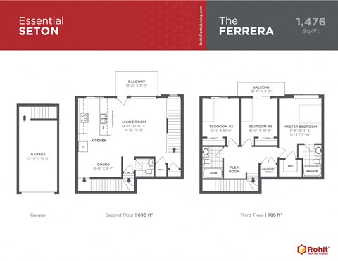 Floor plan for 3 beds, 2 baths, 1483 sqft
