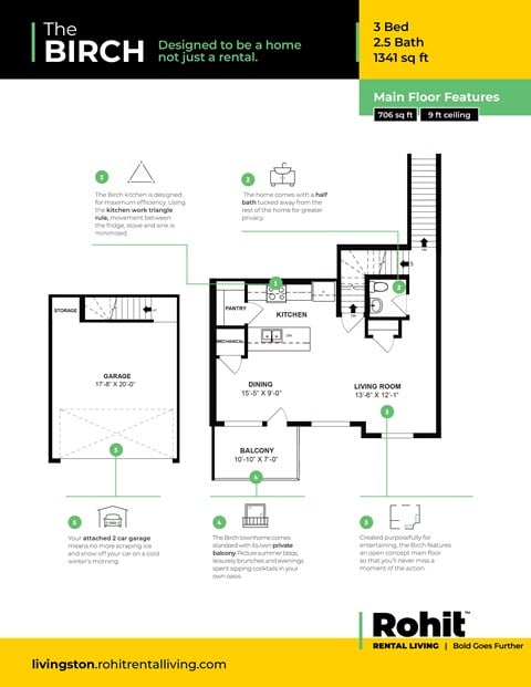 Floor plan for 3 beds, 2.5 baths, 1336 sqft