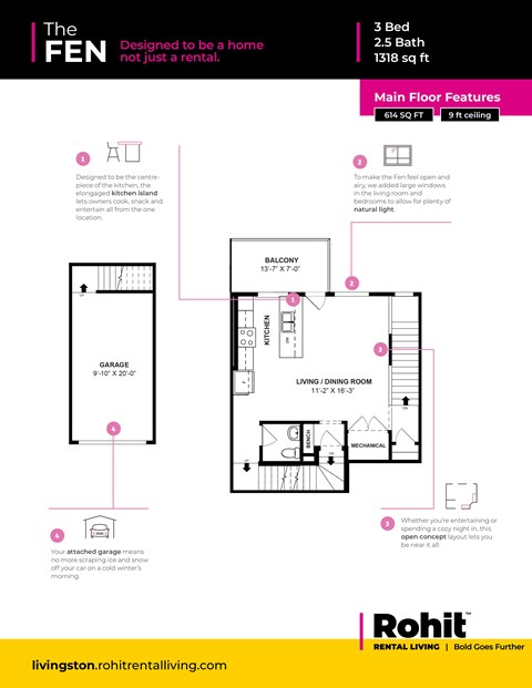 Floor plan for 3 beds, 2.5 baths, 1317 sqft
