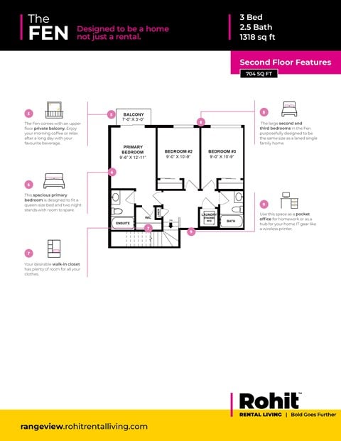 Floor plan for 3 beds, 2.5 baths, 1317 sqft