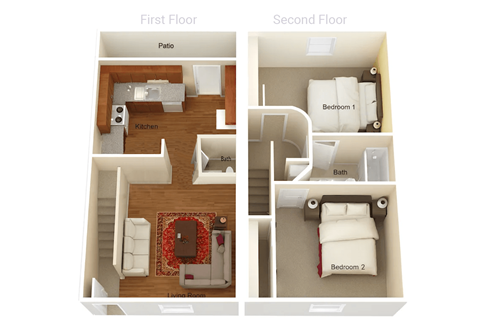 Floor plan for 2 beds, 1.5 baths, 1140 sqft