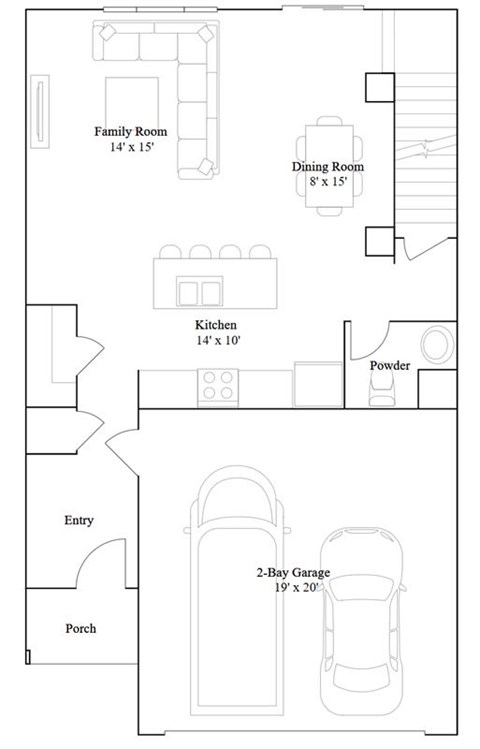 Floor plan for 3 beds, 2.5 baths, 2412 sqft