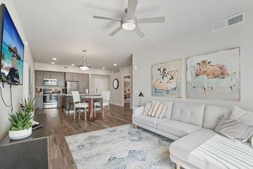 Tempe apartment for rent - A living room with a white couch and a rug.