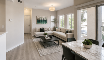 Phoenix apartment for rent - A living room with a white couch and a coffee table.