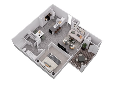 Floor plan for 1 bed, 1 bath, 707 sqft