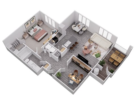 Floor plan for 1 bed, 1 bath, 916 sqft