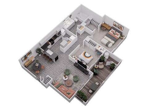Floor plan for 2 beds, 1 bath, 970 sqft
