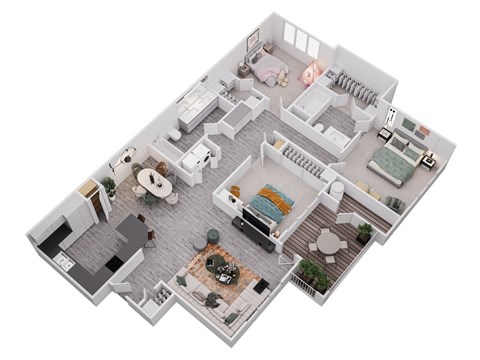 Floor plan for 3 beds, 2 baths, 1235 sqft
