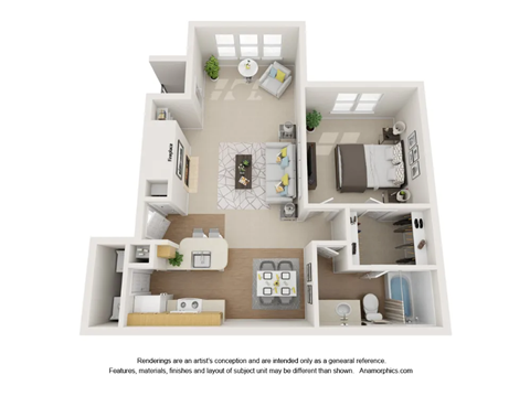 Floor plan for 1 bed, 1 bath, 776 sqft