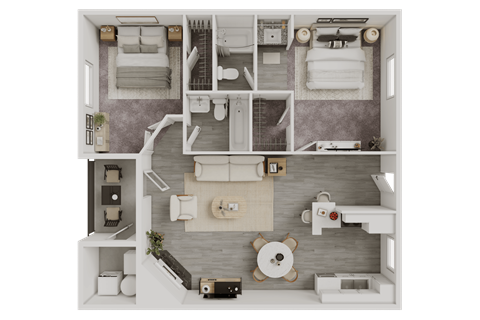 Floor plan for 2 beds, 2 baths, 971 sqft