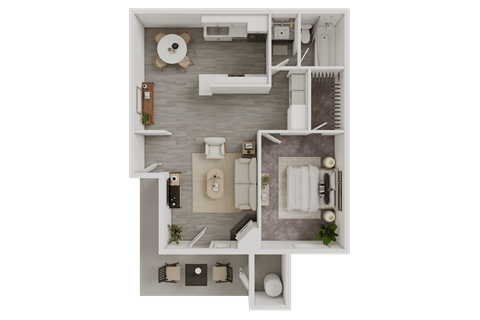 Floor plan for 1 bed, 1 bath, 682 sqft