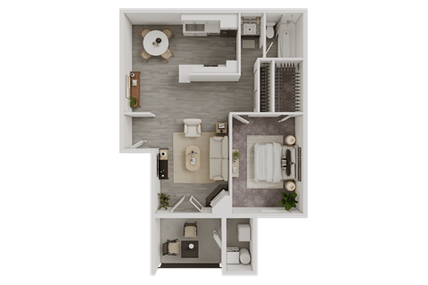 Floor plan for 1 bed, 1 bath, 748 sqft