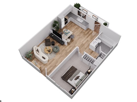 Floor plan for 1 bed, 1 bath, 770 sqft