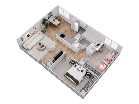 Floor plan for 2 beds, 1 bath, 682 sqft