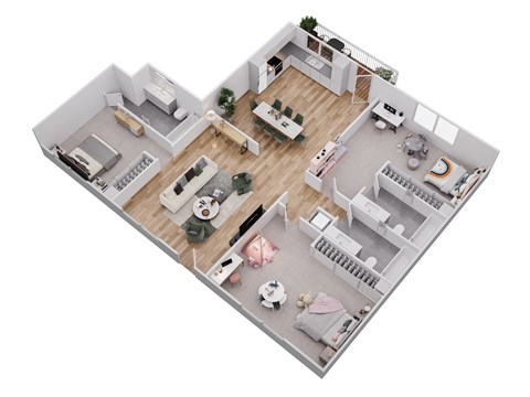 Floor plan for 3 beds, 3 baths, 1219 sqft