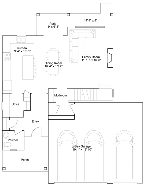 Floor plan for 4 beds, 3 baths, 3016 sqft