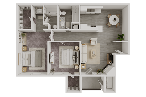 Floor plan for 2 beds, 2 baths, 967 sqft