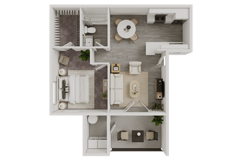 Floor plan for 1 bed, 1 bath, 604 sqft