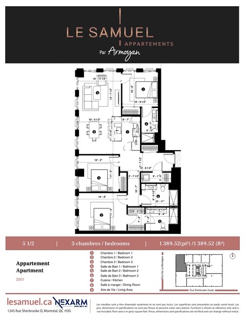 Floor plan for 3 beds, 3 baths, 1359 sqft
