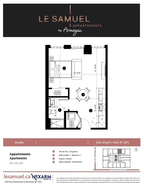 Floor plan for 1 bed, 1 bath, 685 sqft
