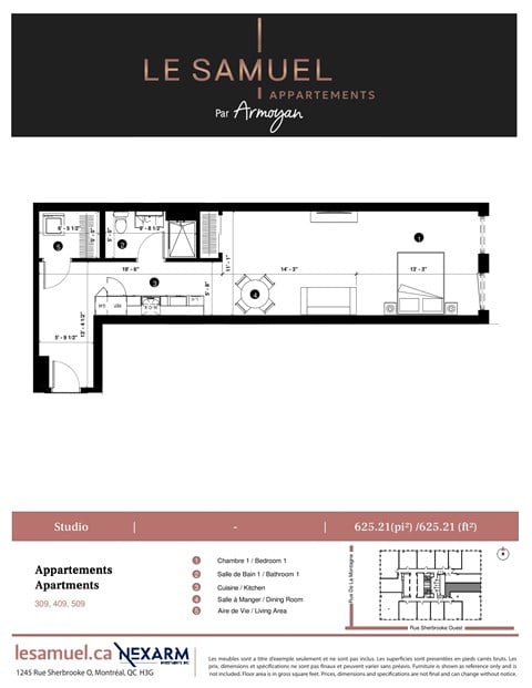 Floor plan for studio, 1 bath, 554 sqft