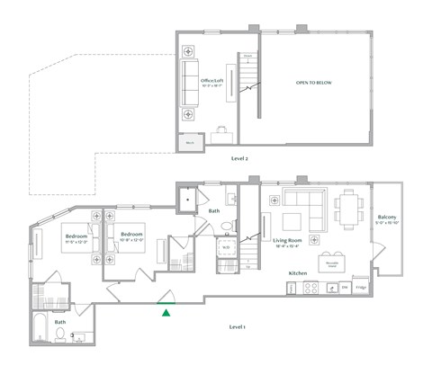 Floor plan for 2 beds, 2 baths, 1324 sqft