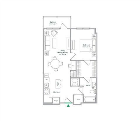 Floor plan for 1 bed, 1 bath, 758 sqft