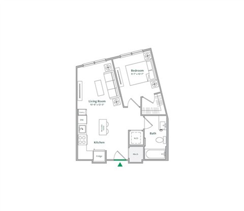 Floor plan for 1 bed, 1 bath, 556 sqft