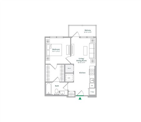 Floor plan for 1 bed, 1 bath, 561 sqft