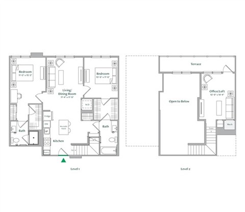 Floor plan for 2 beds, 2 baths, 1224 sqft