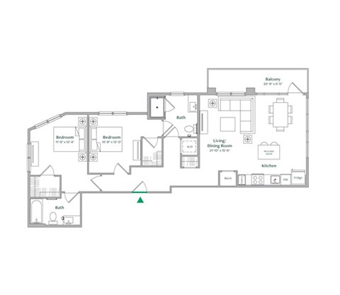 Floor plan for 2 beds, 2 baths, 1120 sqft