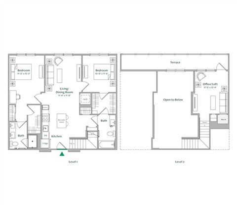 Floor plan for 2 beds, 2 baths, 1219 sqft