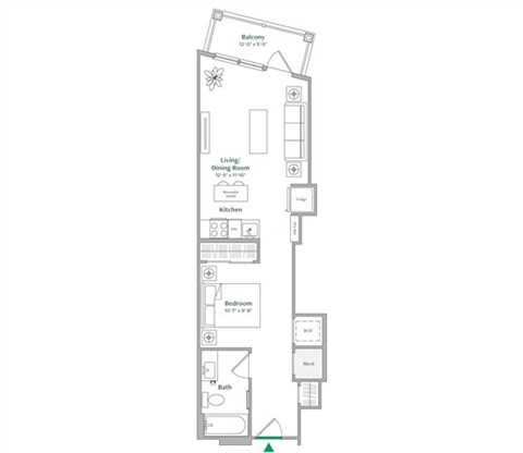 Floor plan for studio, 1 bath, 561 sqft