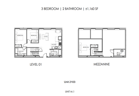 Floor plan for 3 beds, 2 baths, 1160 sqft