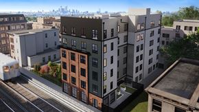 Philadelphia apartment for rent - a rendering of an apartment building in the city
